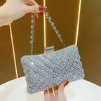 Evening Clutch Crystal Embellished Chain Strap Secure Closure