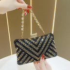 Evening Clutch Crystal Embellished Chain Strap Secure Closure