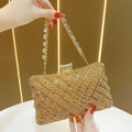 Evening Clutch Crystal Embellished Chain Strap Secure Closure