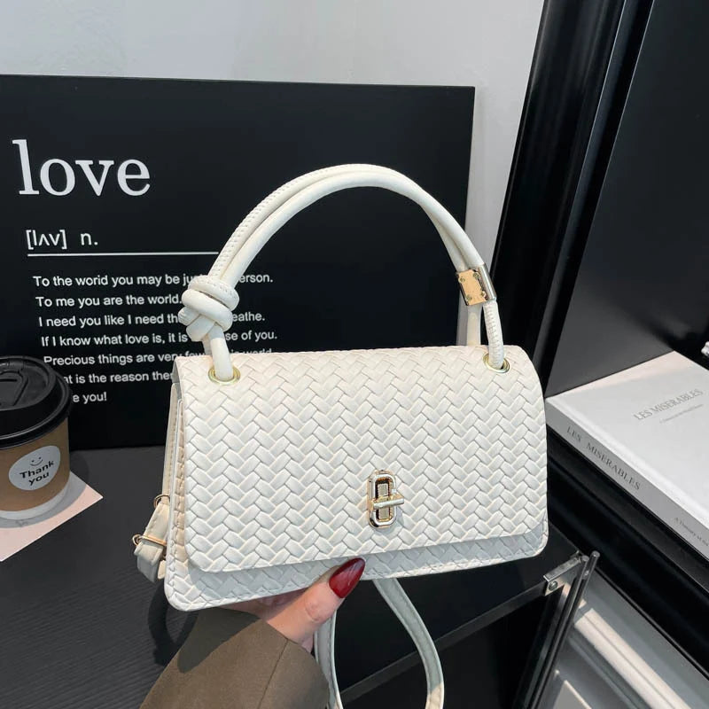 Evening Clutch Woven Leather Detachable Shoulder Strap Gold-Tone Hardware