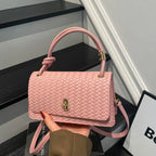 Evening Clutch Woven Leather Detachable Shoulder Strap Gold-Tone Hardware