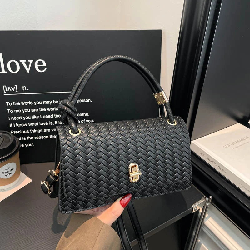 Evening Clutch Woven Leather Detachable Shoulder Strap Gold-Tone Hardware