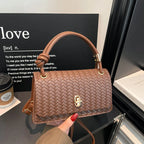 Evening Clutch Woven Leather Detachable Shoulder Strap Gold-Tone Hardware