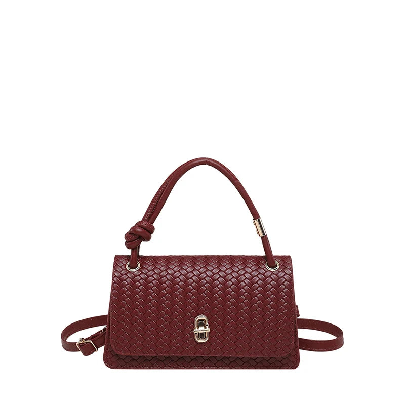 Evening Clutch Woven Leather Detachable Shoulder Strap Gold-Tone Hardware