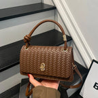 Evening Clutch Woven Leather Detachable Shoulder Strap Gold-Tone Hardware