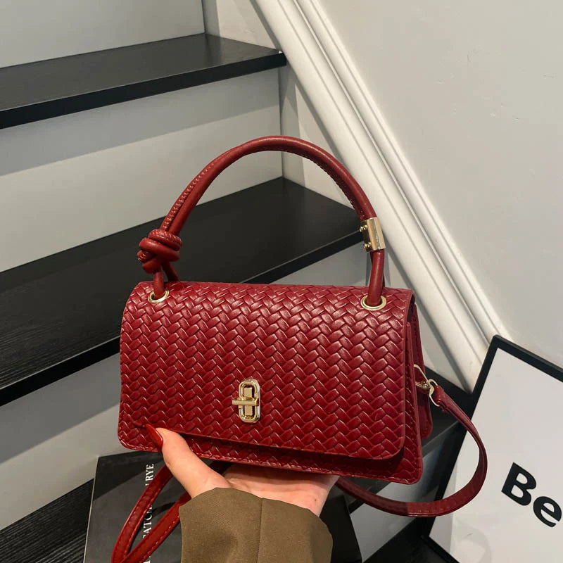 Evening Clutch Woven Leather Detachable Shoulder Strap Gold-Tone Hardware