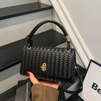 Evening Clutch Woven Leather Detachable Shoulder Strap Gold-Tone Hardware