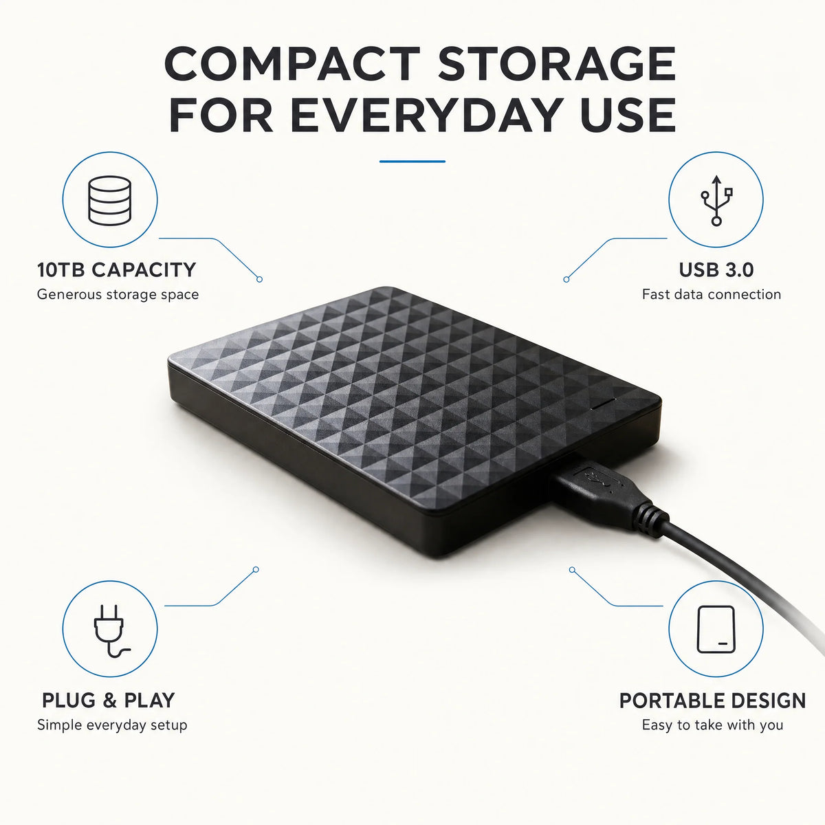 External Hard Drive 10TB USB 3.0 Portable Storage