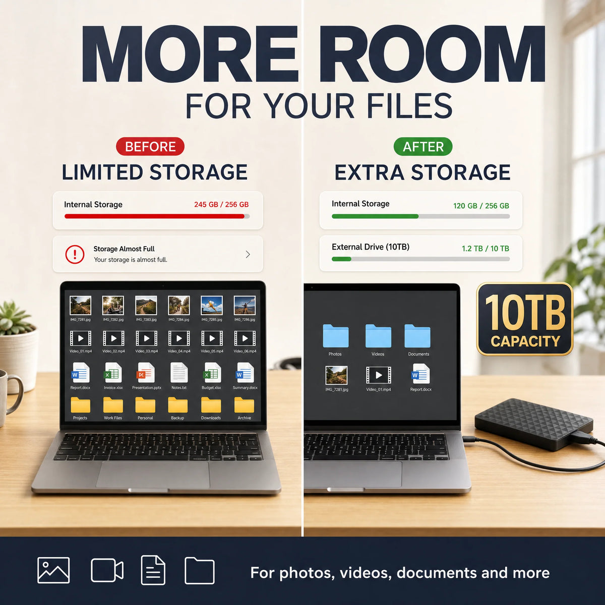 External Hard Drive 10TB USB 3.0 Portable Storage