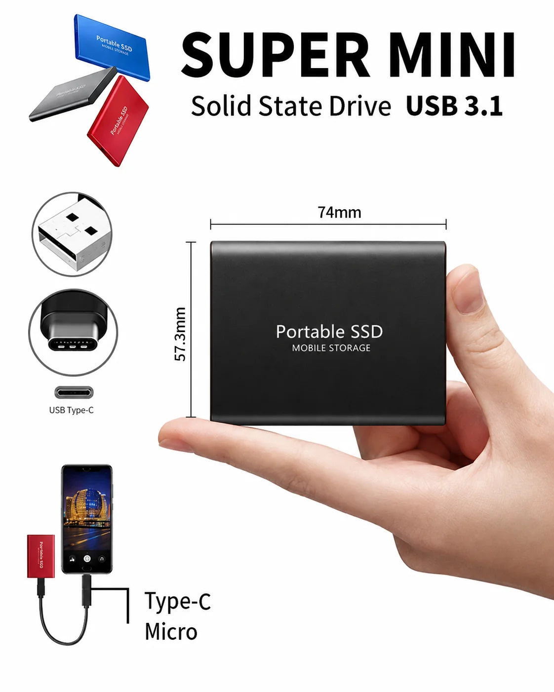 External SSD 128 TB USB-C 540 MB/s Transfers
