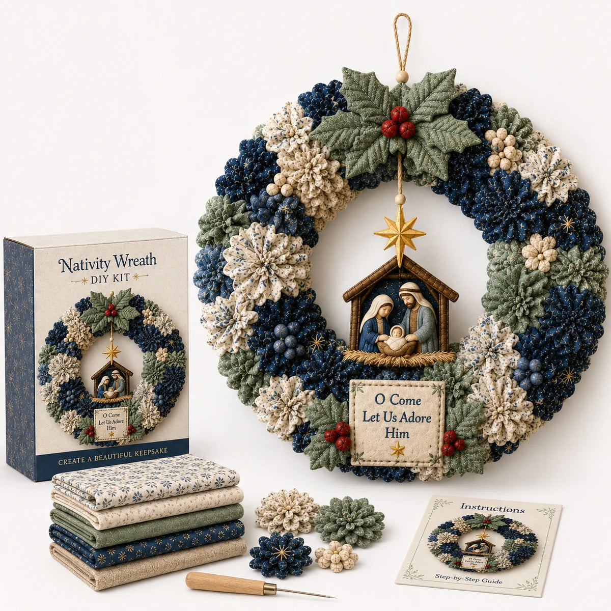 Fabric Wreath Kit 30cm No-Sew Self-Folding Felt Foam Base