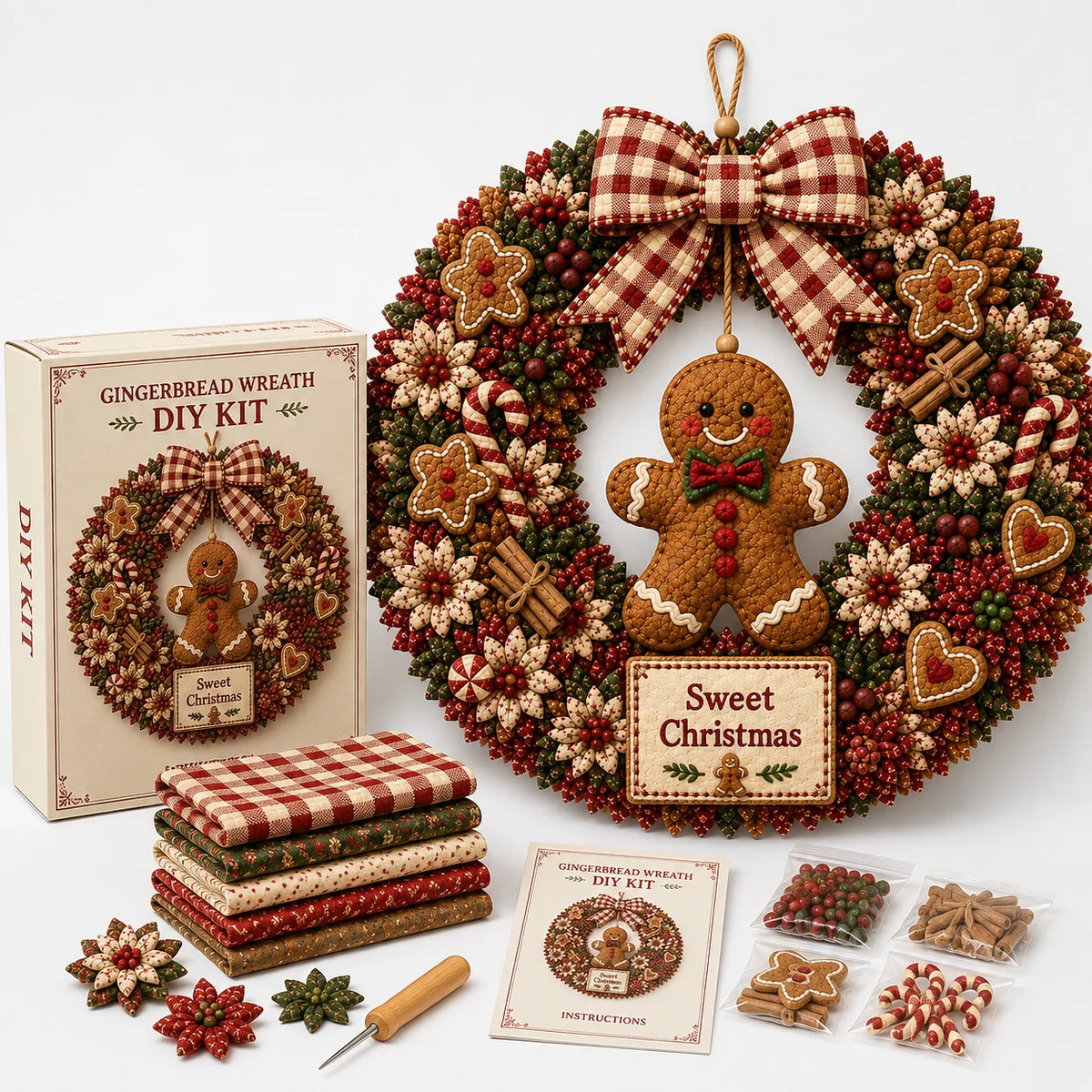 Fabric Wreath Kit 30cm No-Sew Self-Folding Felt Foam Base