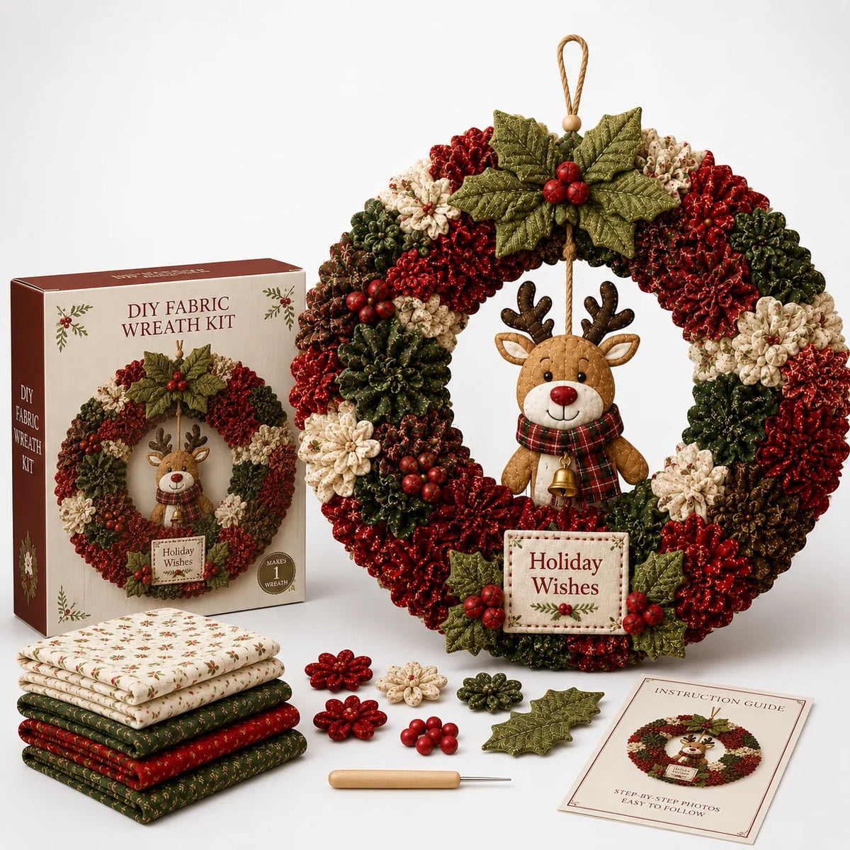 Fabric Wreath Kit 30cm No-Sew Self-Folding Felt Foam Base