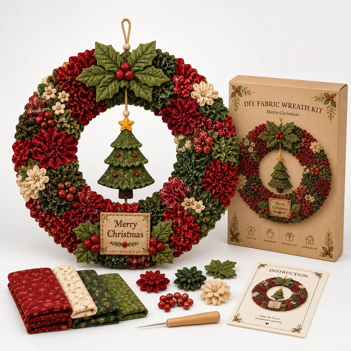 Fabric Wreath Kit 30cm No-Sew Self-Folding Felt Foam Base