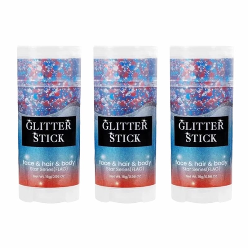 Face & Body Glitter Stick Patriotic Tri-Color Sweat-Resistant Non-Toxic