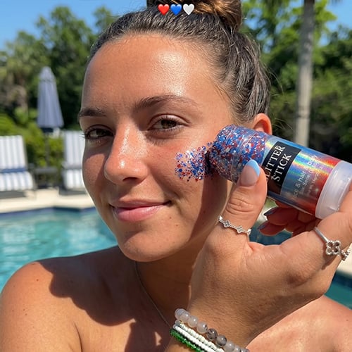 Face & Body Glitter Stick Patriotic Tri-Color Sweat-Resistant Non-Toxic