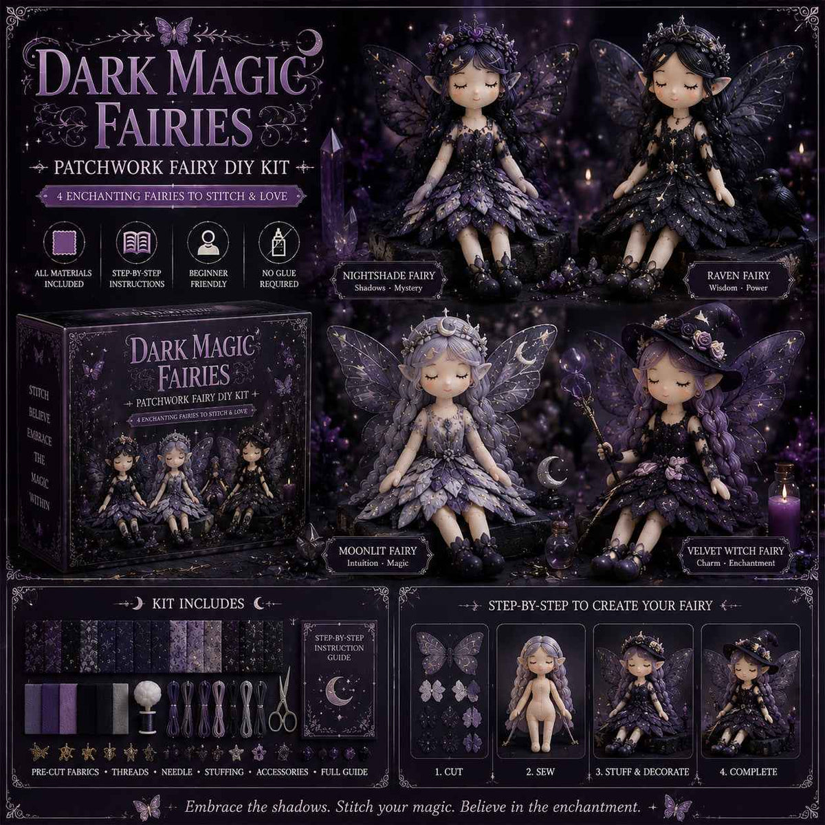 Fairy Sewing Kit Pre-Cut Fabric 4 Characters Beginner-Friendly