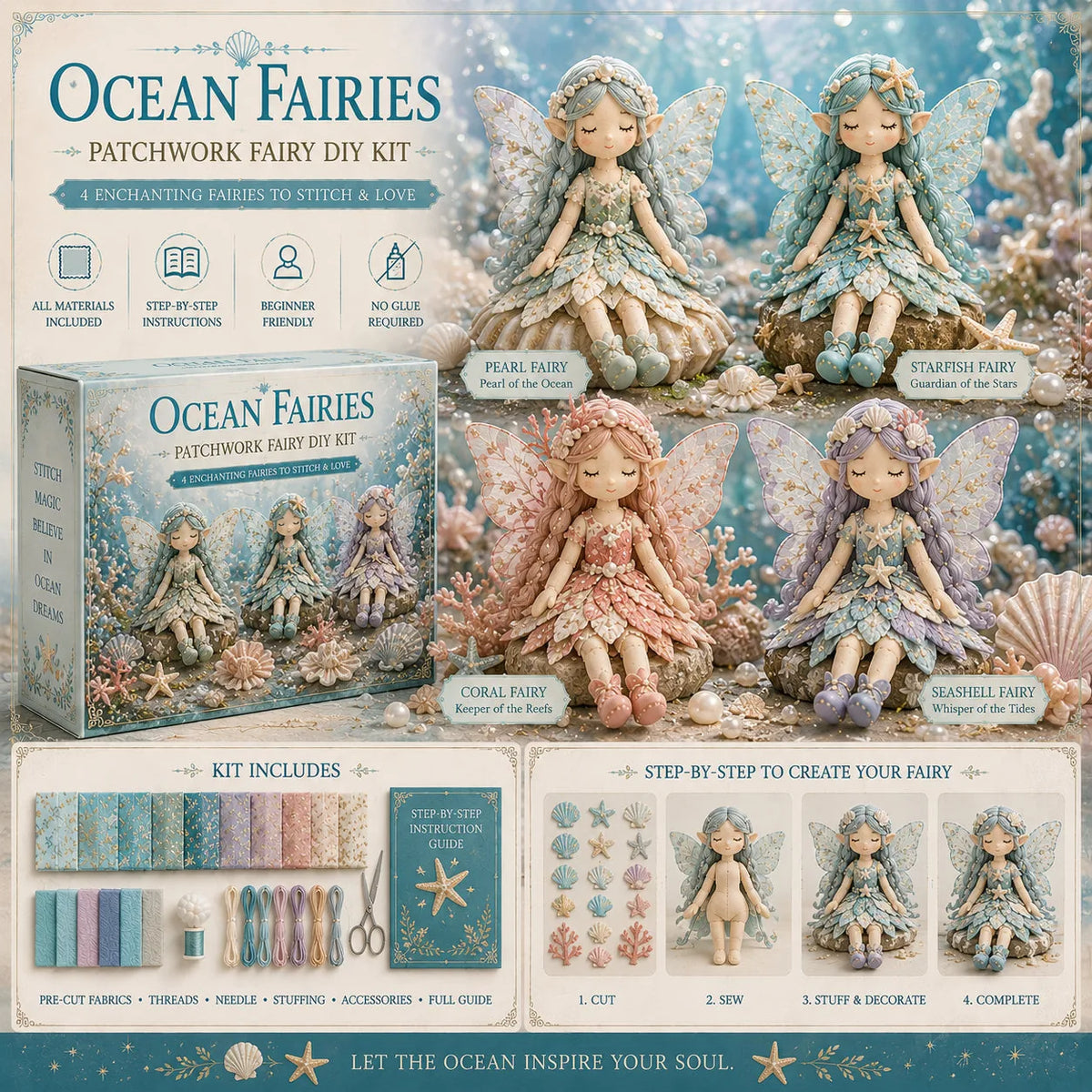 Fairy Sewing Kit Pre-Cut Fabric 4 Characters Beginner-Friendly