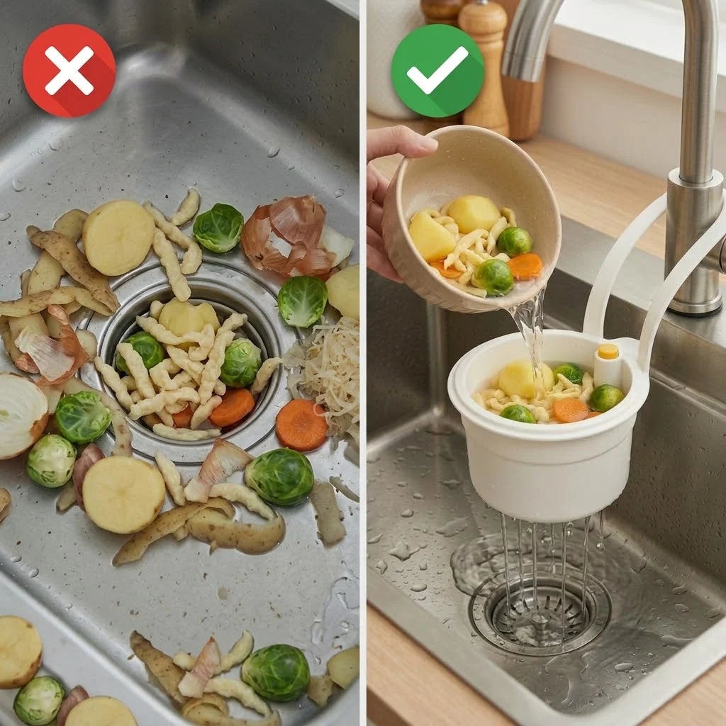 Faucet Strainer Slide-On Bracket Hands-Free Emptying Dishwasher-Safe