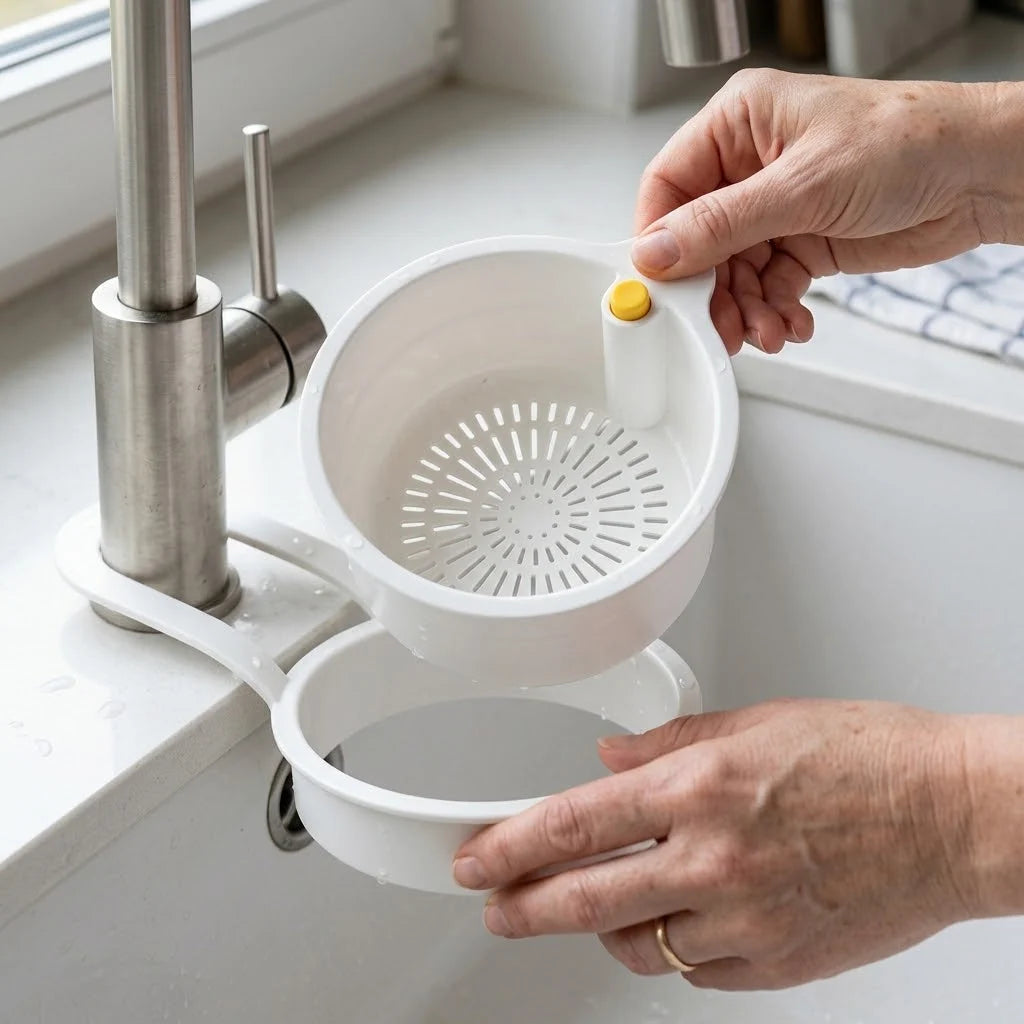 Faucet Strainer Slide-On Bracket Hands-Free Emptying Dishwasher-Safe