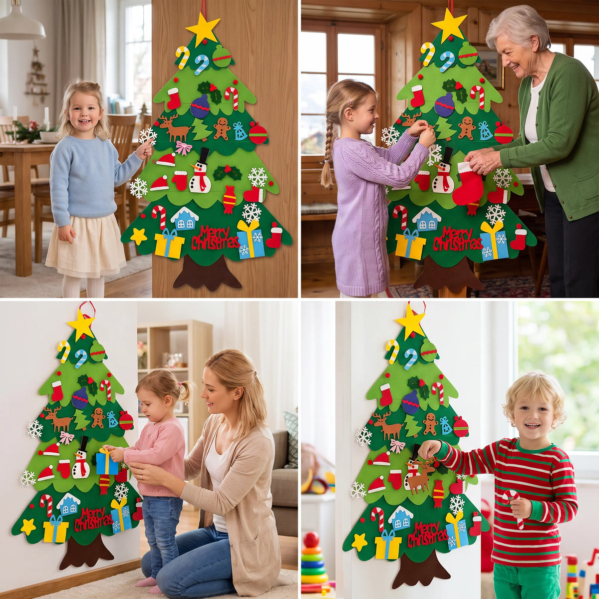 Felt Christmas Tree Removable Ornaments Reusable Decorations