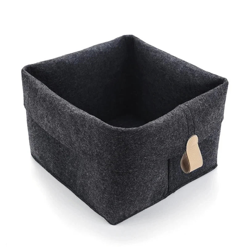 Felt Storage Box Foldable Lid & Leather Handle