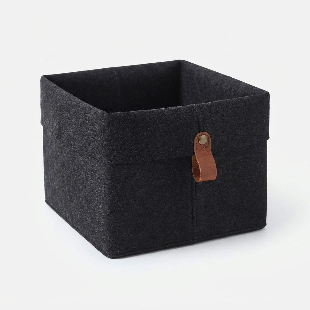 Felt Storage Box Foldable Lid & Leather Handle