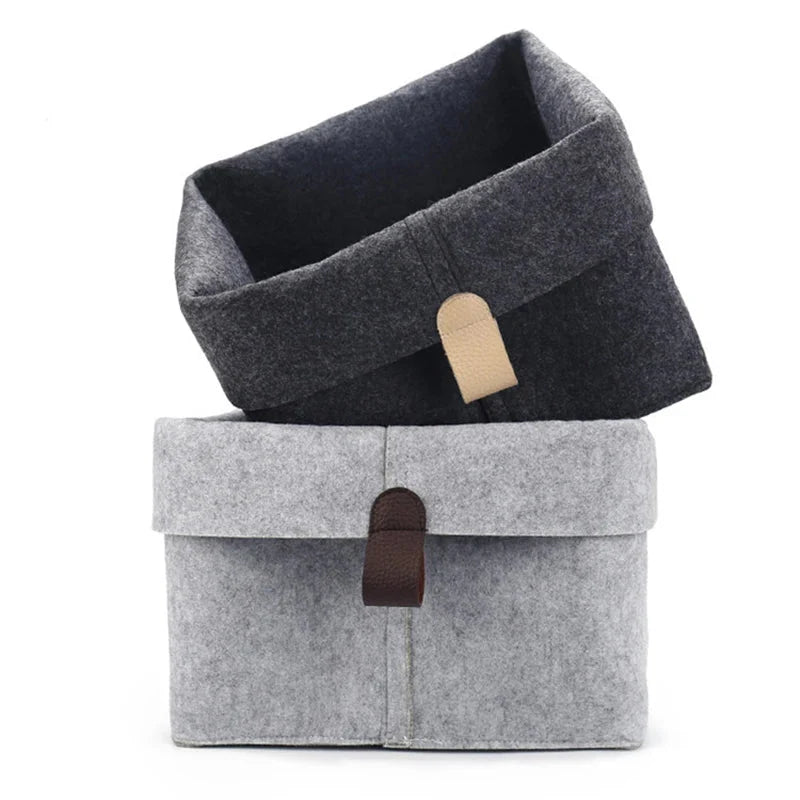 Felt Storage Box Foldable Lid & Leather Handle
