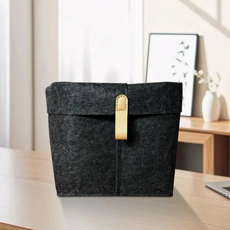Felt Storage Box Foldable Lid & Leather Handle