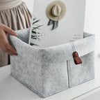 Felt Storage Box Foldable Lid & Leather Handle