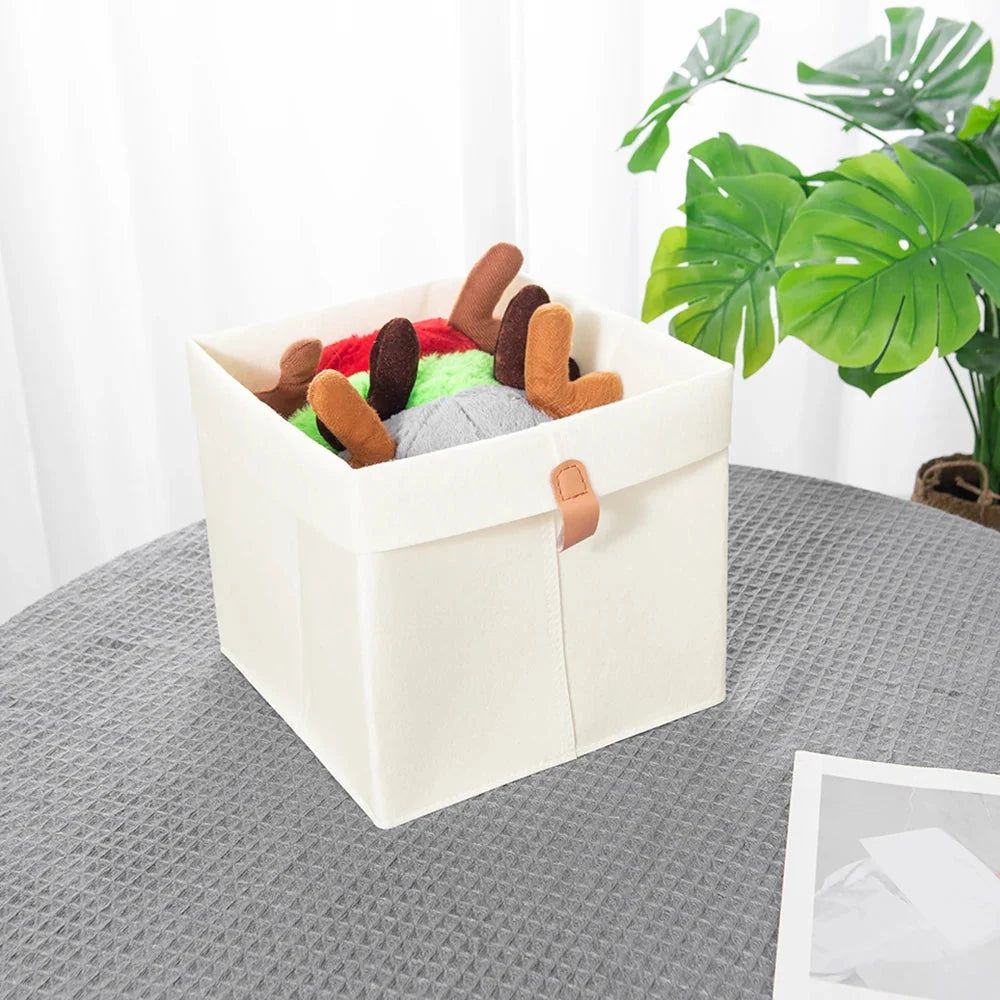Felt Storage Box Foldable Lid & Leather Handle