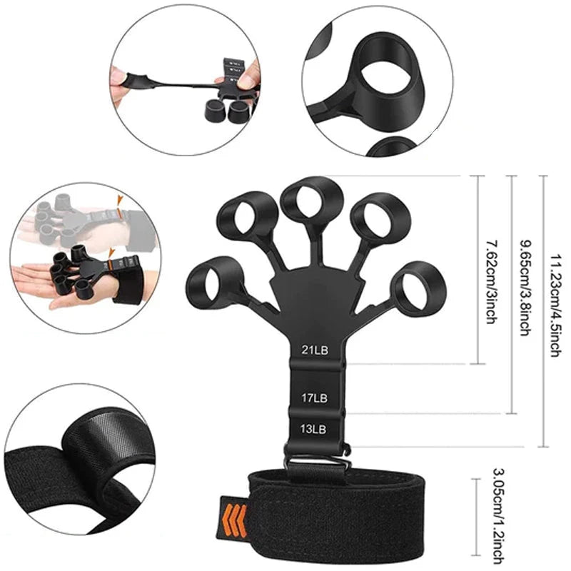 Finger Trainer 3 Resistance Levels Ergonomic Adjustable Wrist Strap