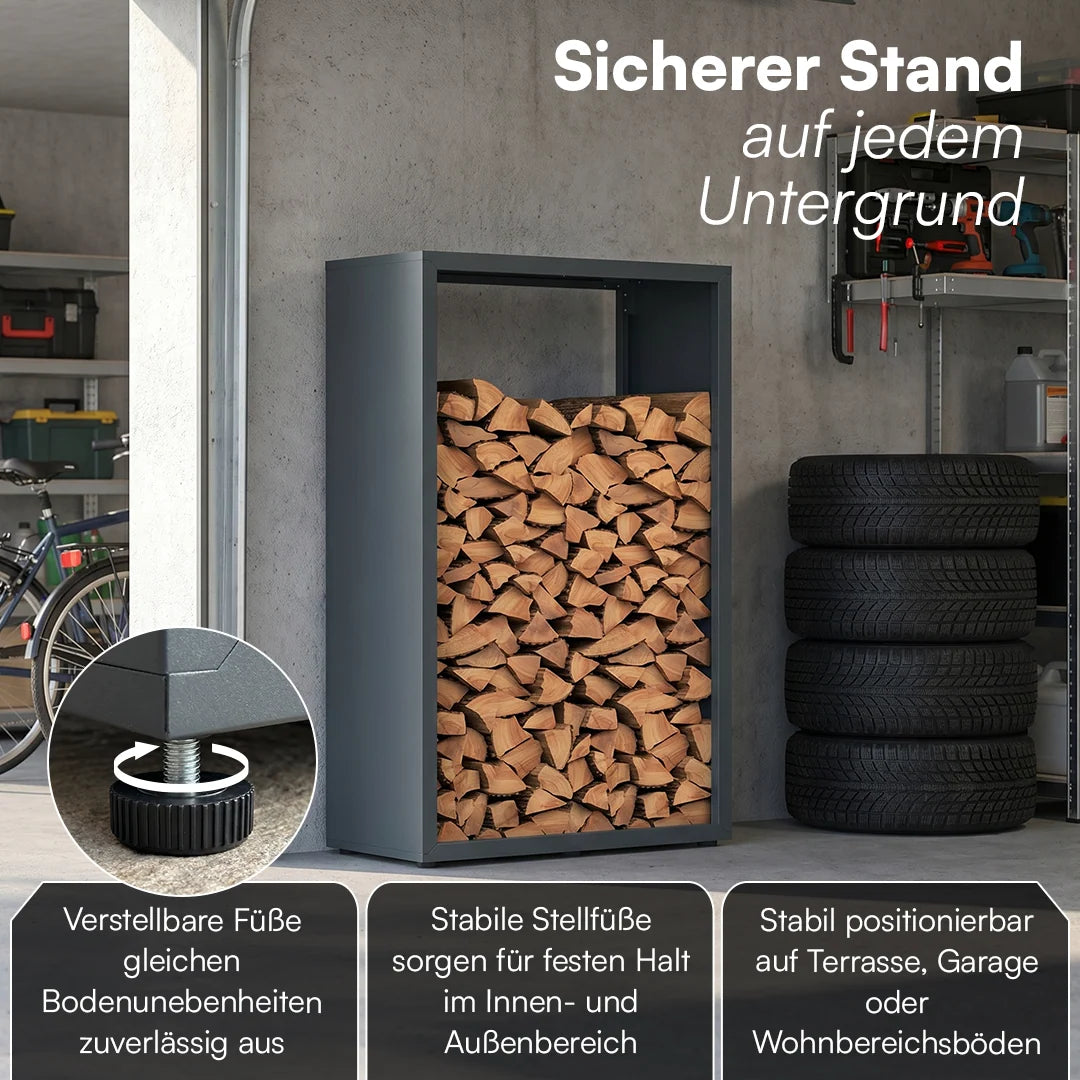 Firewood Rack Galvanized Steel Weather-Resistant Adjustable Feet