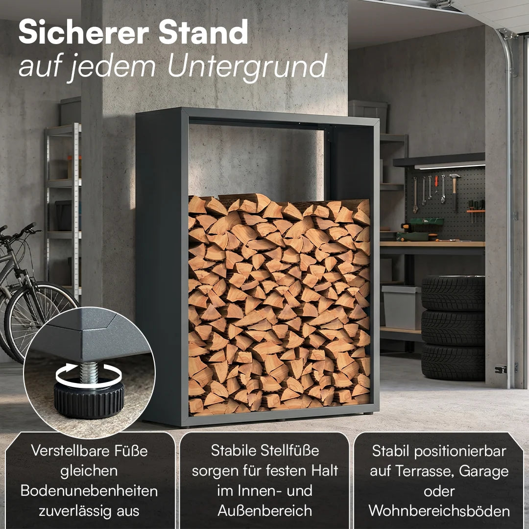 Firewood Rack Galvanized Steel Weather-Resistant Adjustable Feet