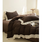 Flannel Bedding Set Reversible Check Lace Trim