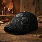 Flat Cap Embroidered Skull Breathable Fabric Structured Visor