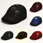 Flat Cap Embroidered Skull Breathable Fabric Structured Visor