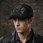 Flat Cap Embroidered Skull Breathable Fabric Structured Visor
