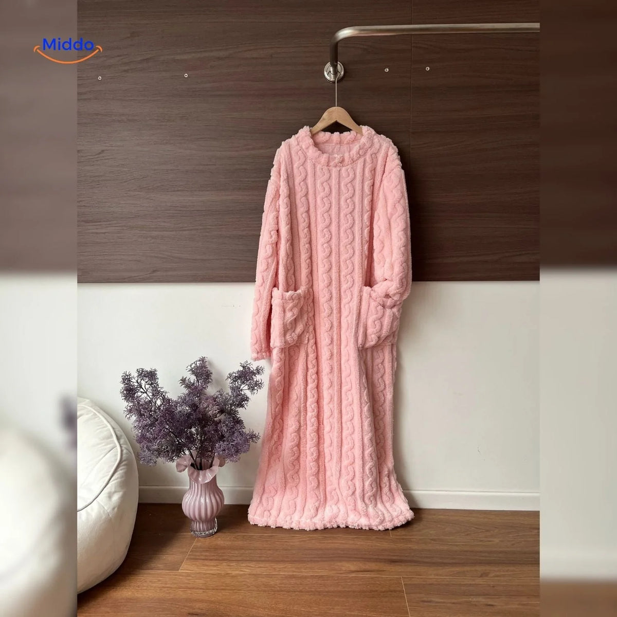 Fleece Blanket Dress Coral Fleece Long Sleeves Front Pockets
