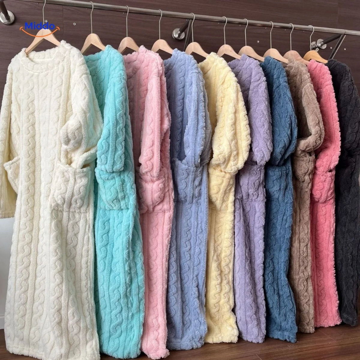 Fleece Blanket Dress Coral Fleece Long Sleeves Front Pockets