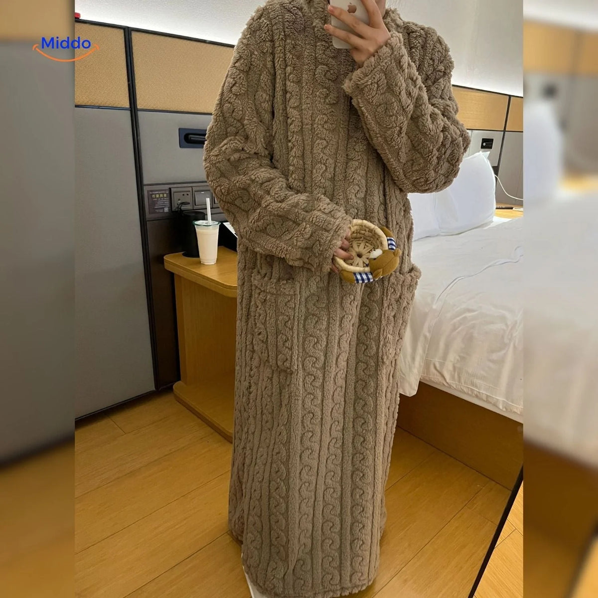 Fleece Blanket Dress Coral Fleece Long Sleeves Front Pockets