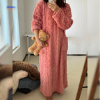 Fleece Blanket Dress Coral Fleece Long Sleeves Front Pockets