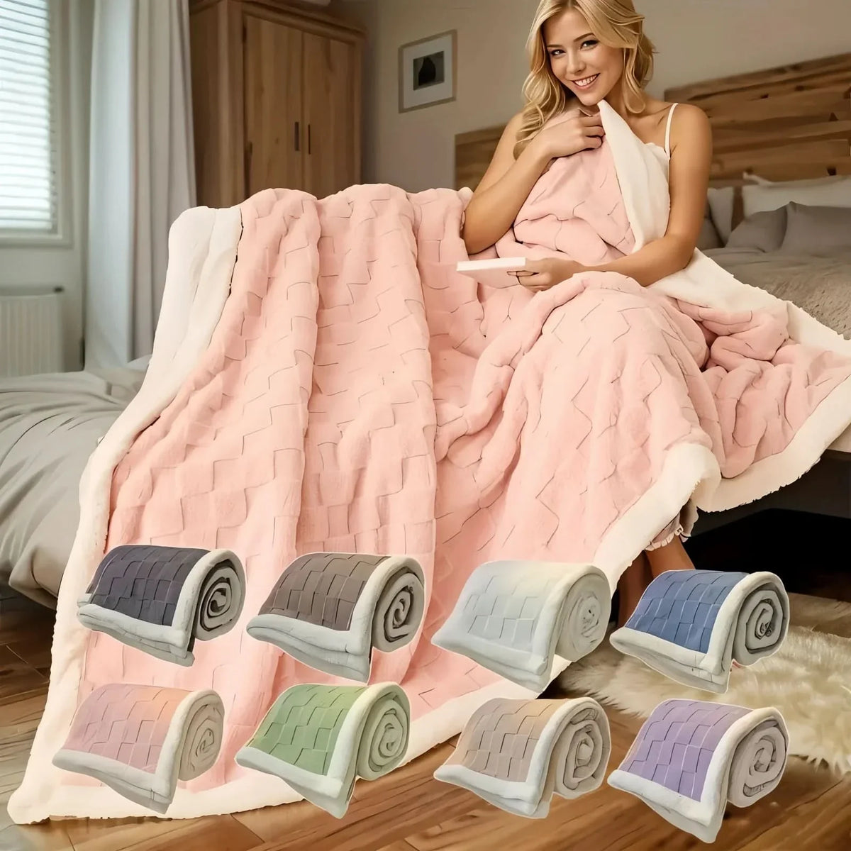 Fleece Blanket Reversible Checkered Soft Machine Washable