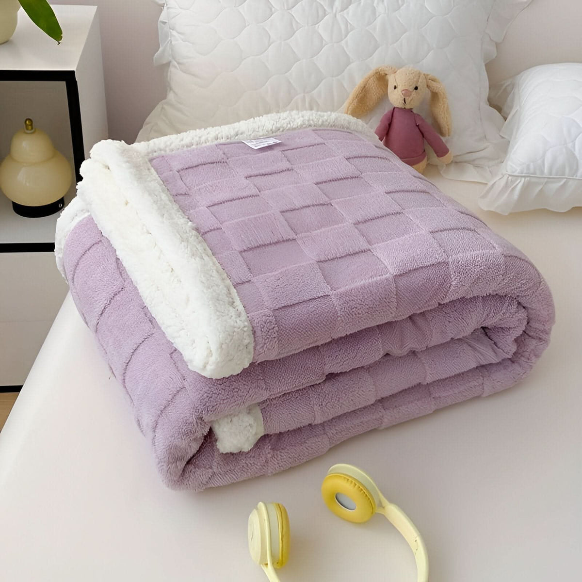 Fleece Blanket Reversible Checkered Soft Machine Washable