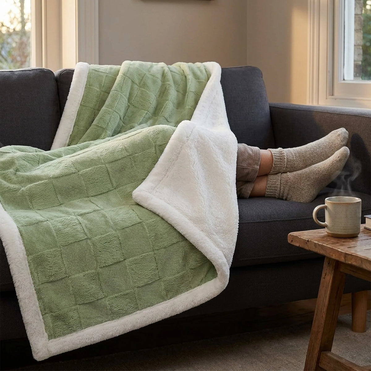 Fleece Blanket Reversible Checkered Soft Machine Washable