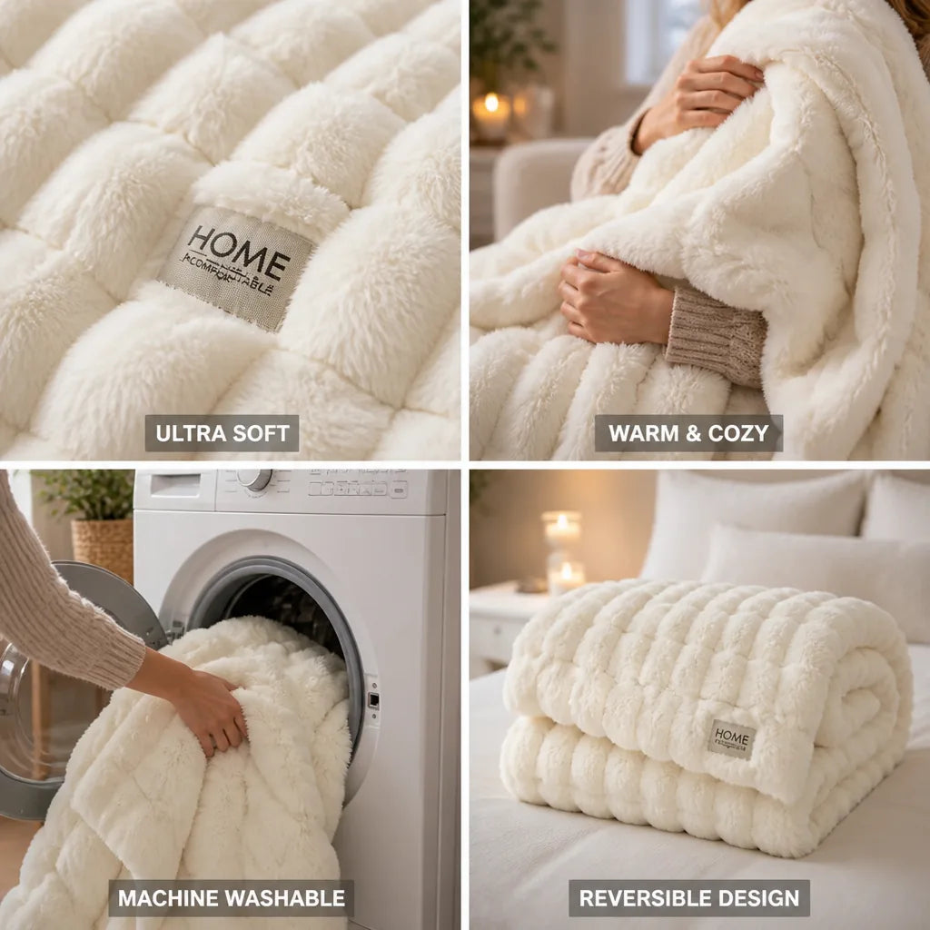 Fleece Blanket Ultra-Soft Reversible Rabbit & Milk Velvet