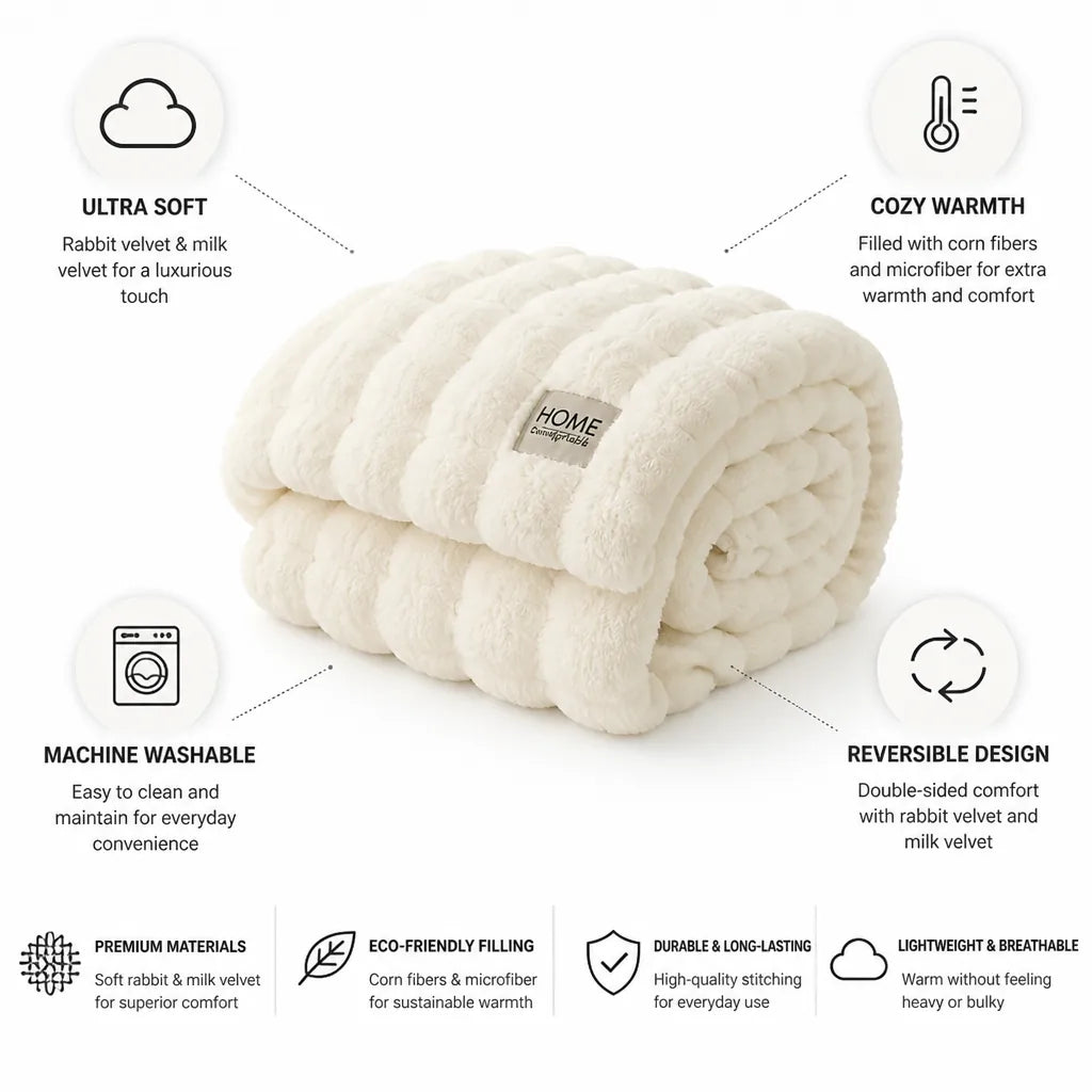 Fleece Blanket Ultra-Soft Reversible Rabbit & Milk Velvet