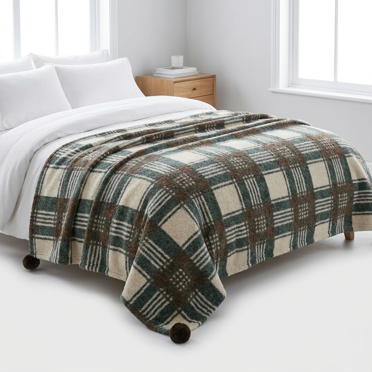 Fleece Throw Blanket Soft Nordic Plaid 59.1 × 70.9 In