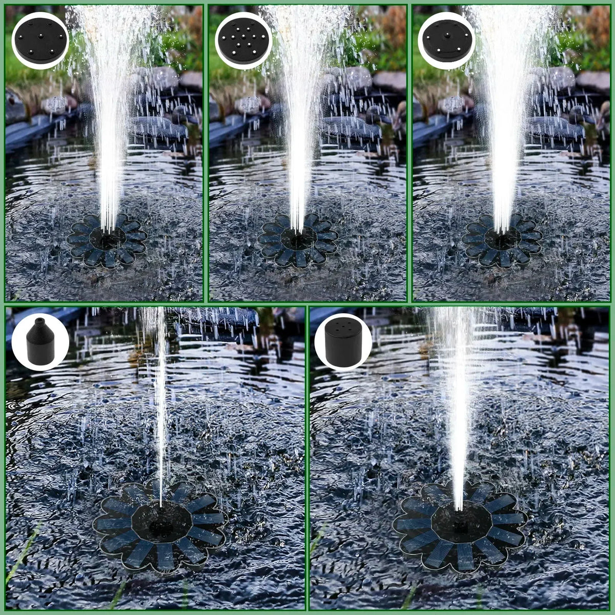 Floating Solar Fountain Cable-Free Interchangeable Nozzles