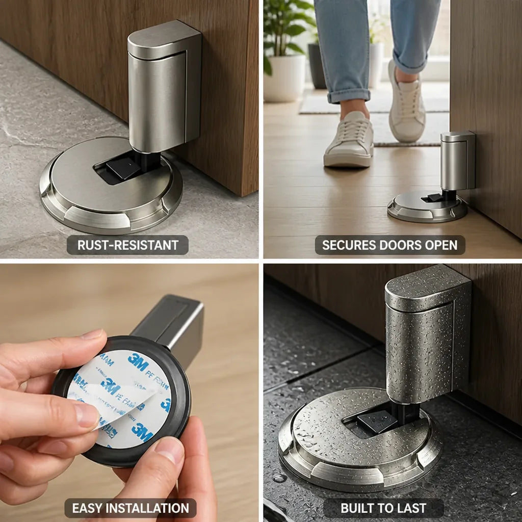 Floor Door Stopper Push-Down Locking Rust-Resistant Zinc Alloy